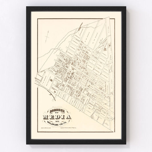 Vintage Map of Media, Pennsylvania 1875