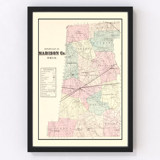 Vintage Map of Madison County, Ohio 1875