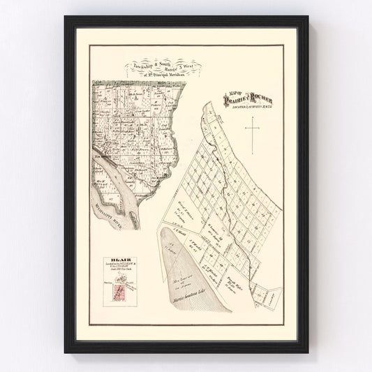 Vintage Map of Prairie and Rocher, Illinois 1875