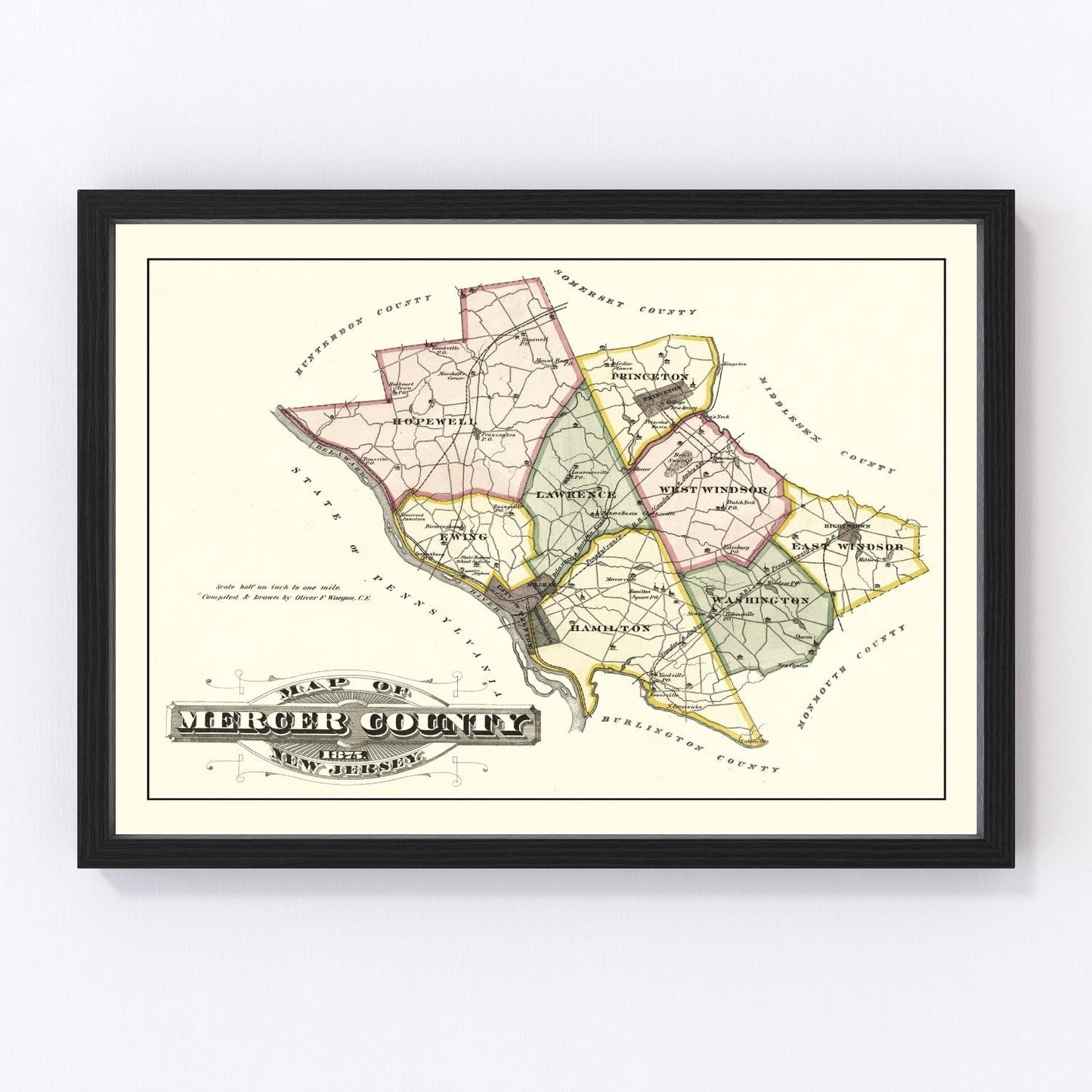 Vintage Map of Mercer County, New Jersey 1875
