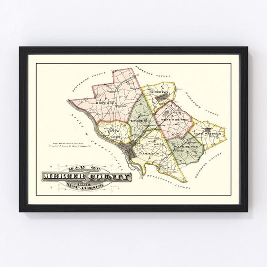 Vintage Map of Mercer County, New Jersey 1875
