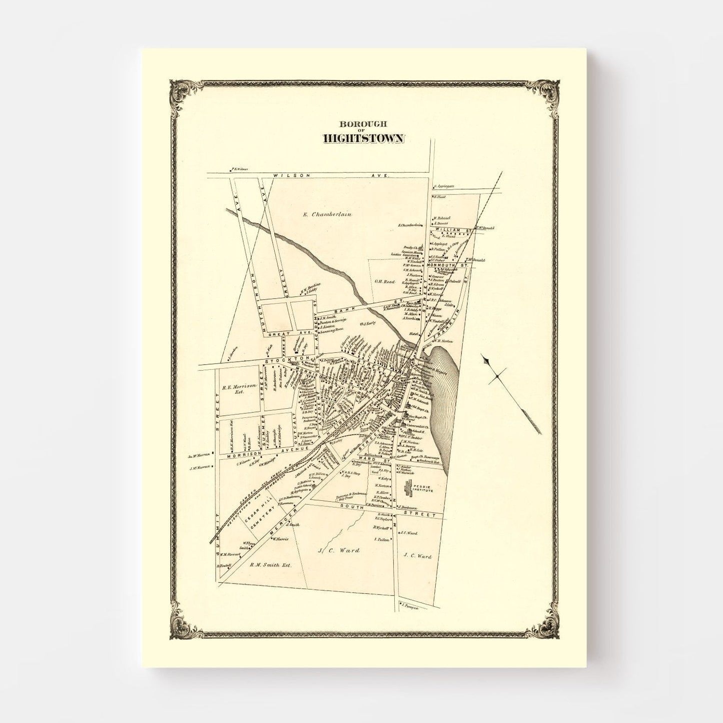 Vintage Map of Hightstown, New Jersey 1875