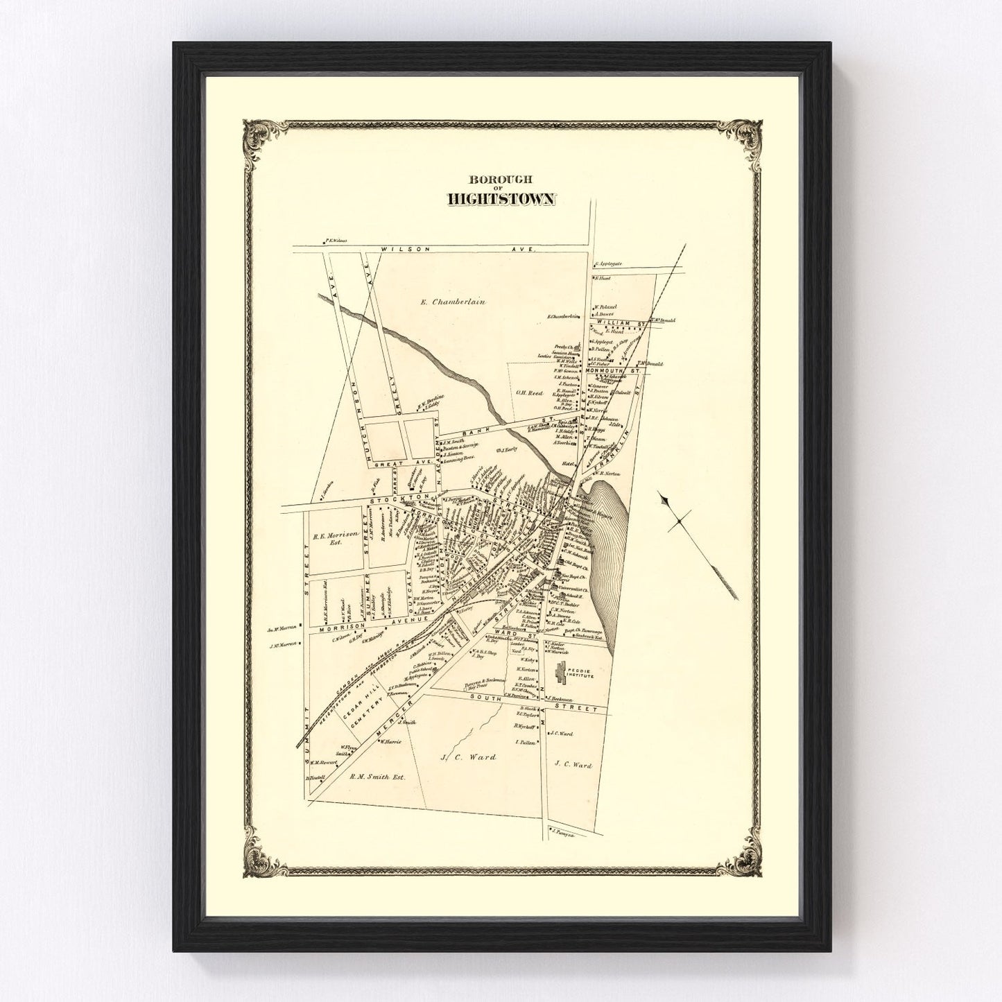 Vintage Map of Hightstown, New Jersey 1875