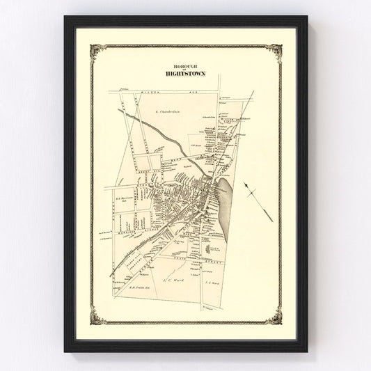 Vintage Map of Hightstown, New Jersey 1875