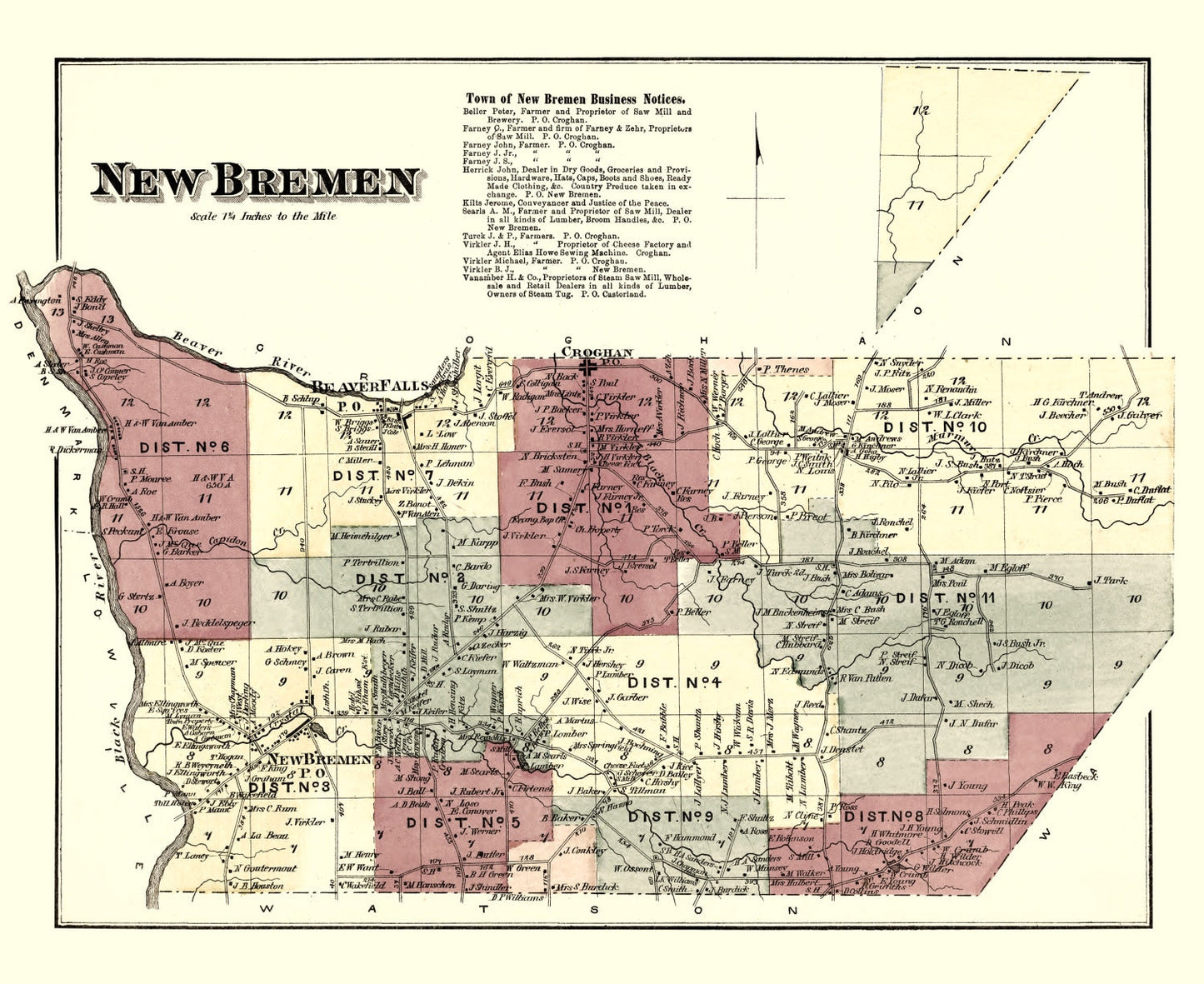 Vintage Map of New Bremen Township, Lewis County, New York 1875