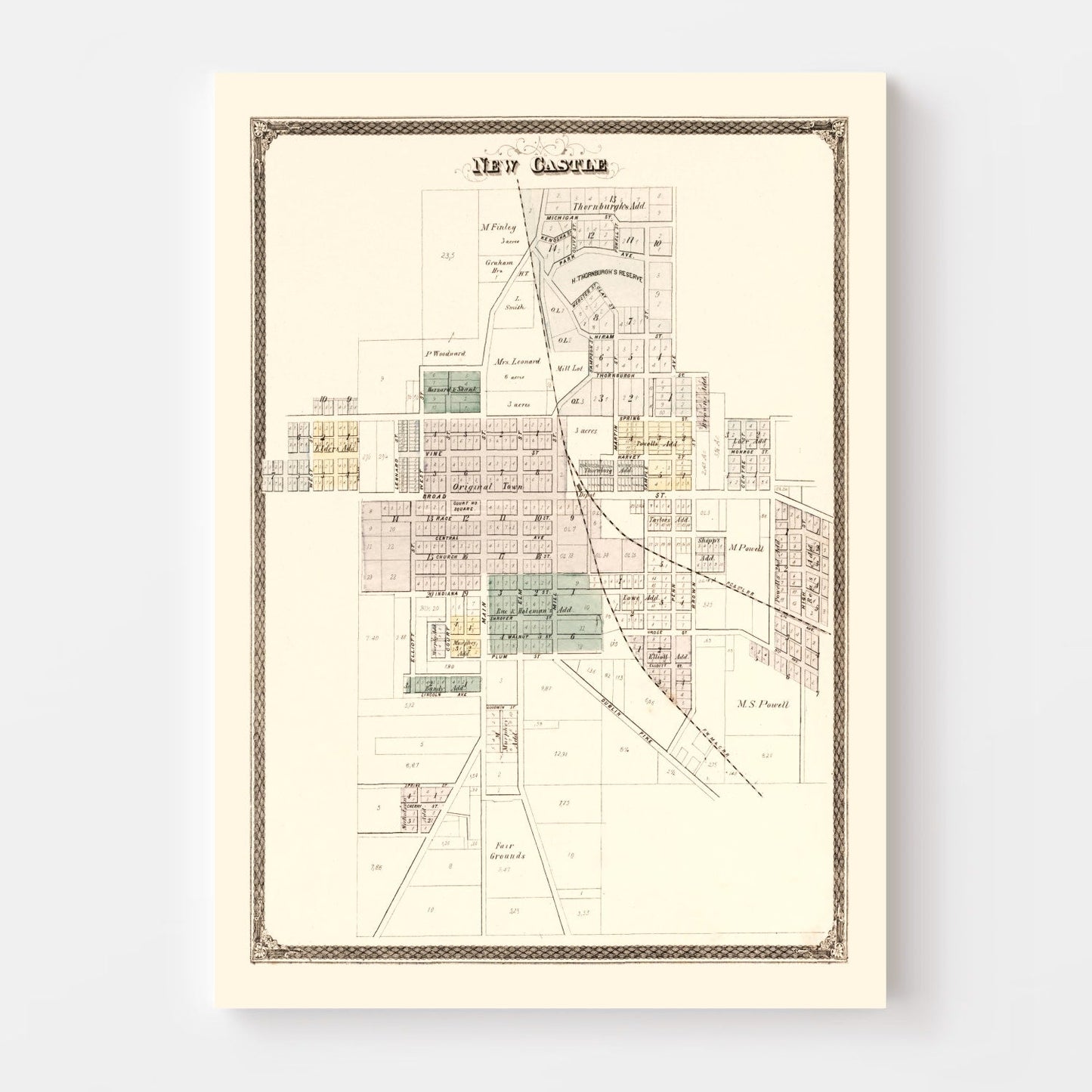 Vintage Map of New Castle Township, Henry County, Indiana 1875