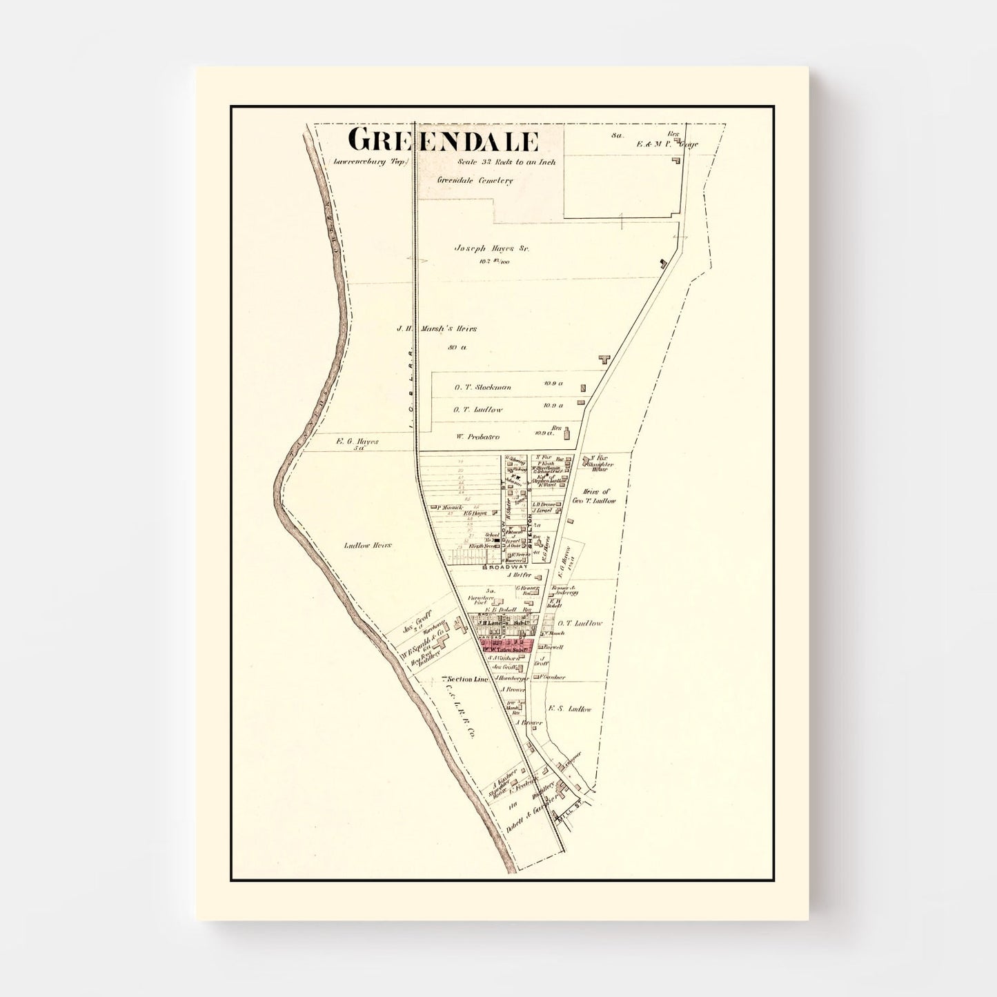 Vintage Map of Greendale, Indiana 1875
