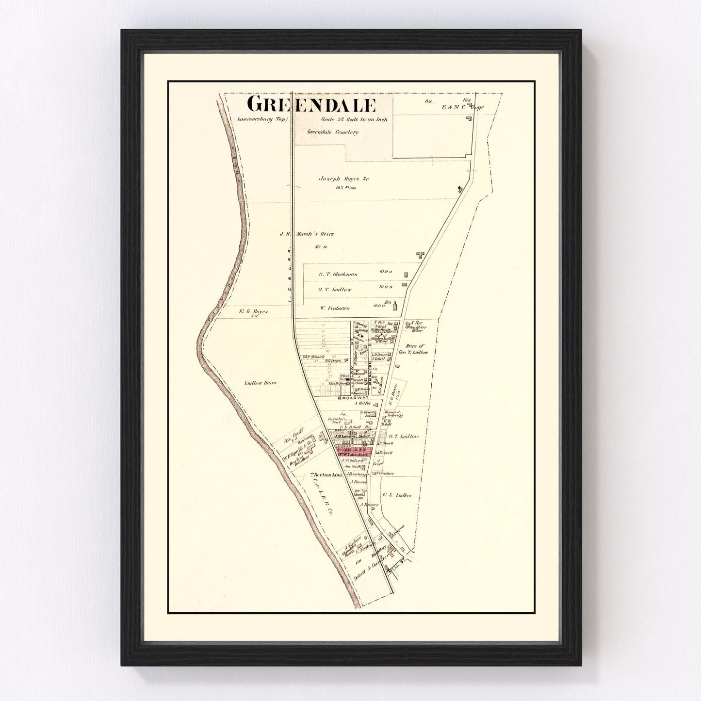 Vintage Map of Greendale, Indiana 1875