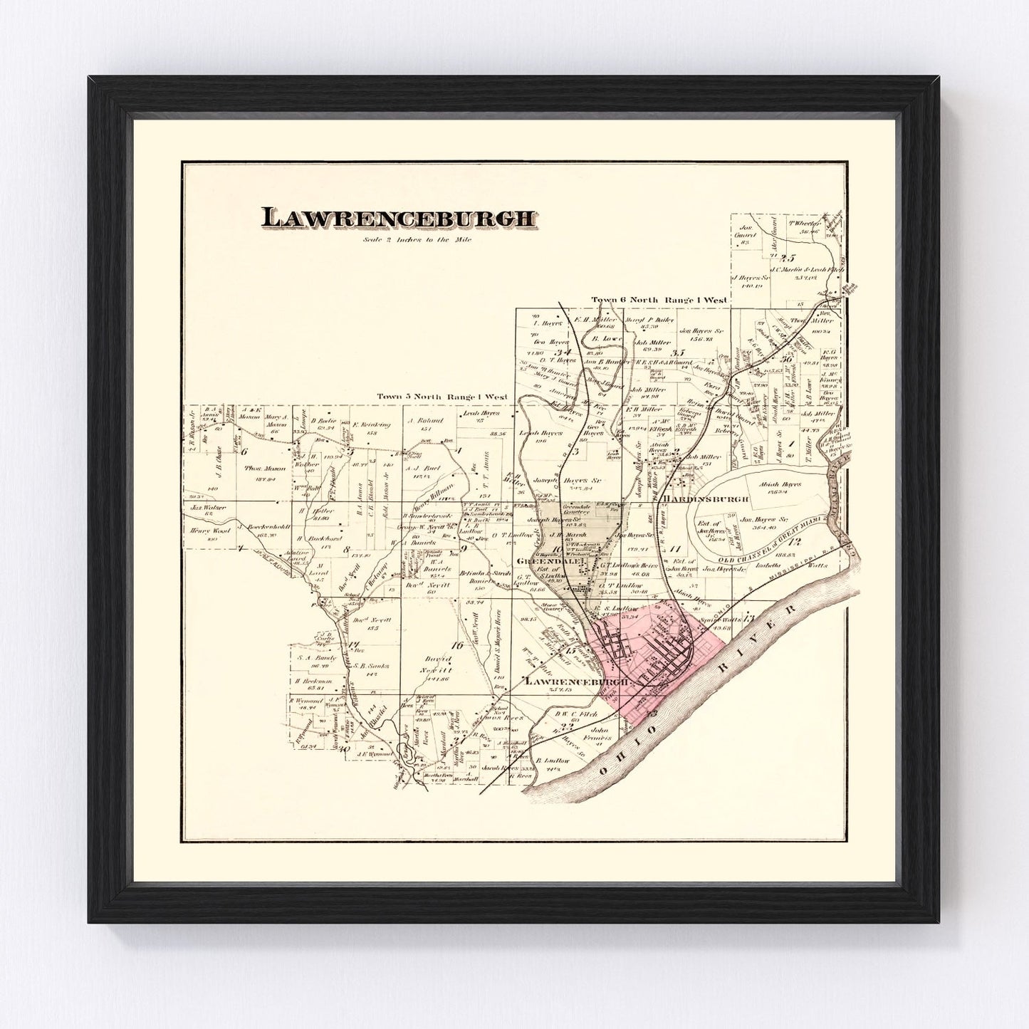 Vintage Map of Lawrenceburgh Township, Dearborn County, Indiana 1875