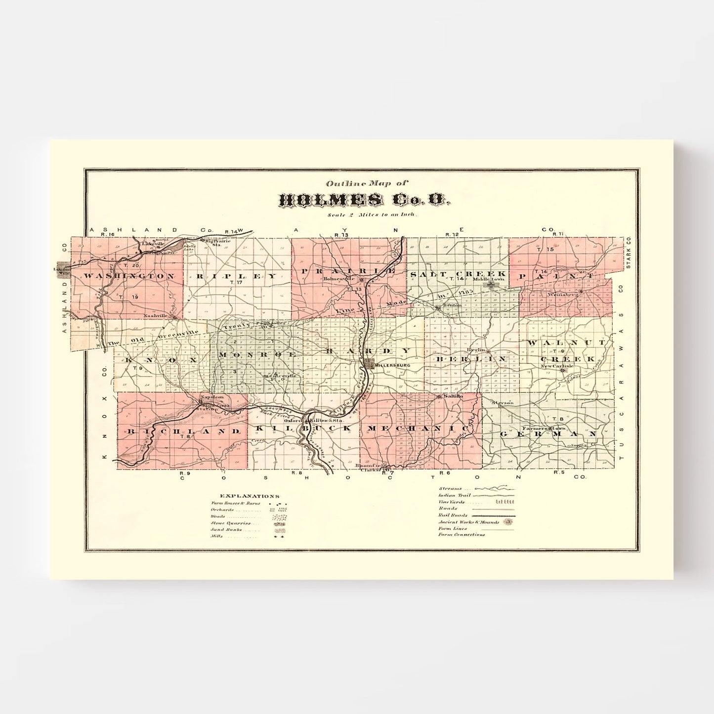 Vintage Map of Holmes County, Ohio 1875
