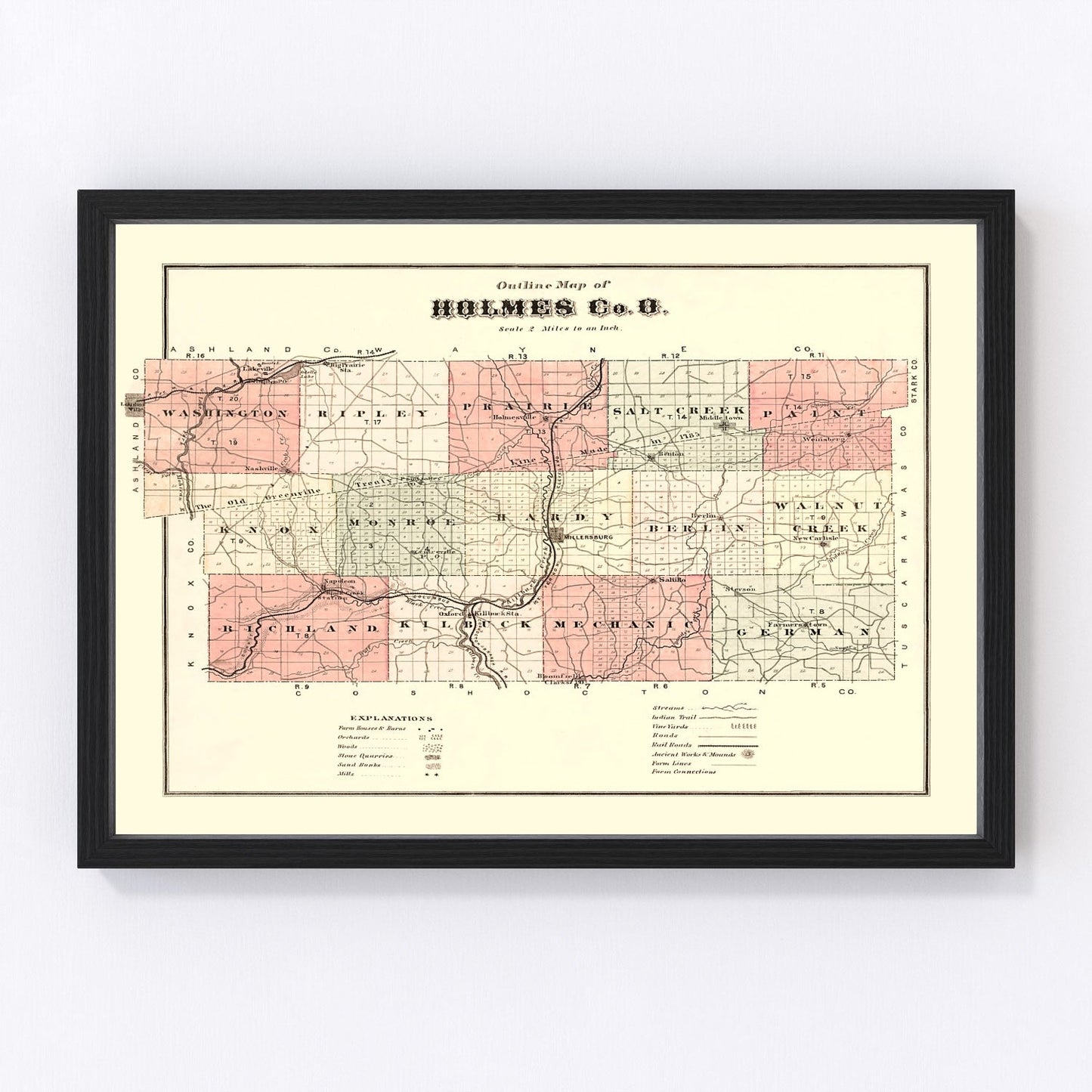 Vintage Map of Holmes County, Ohio 1875