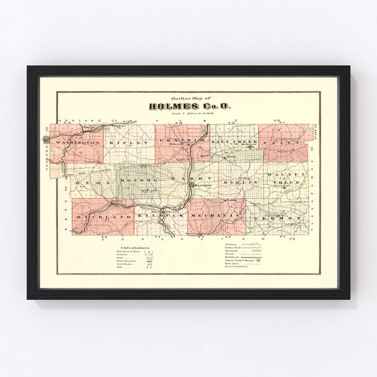 Vintage Map of Holmes County, Ohio 1875
