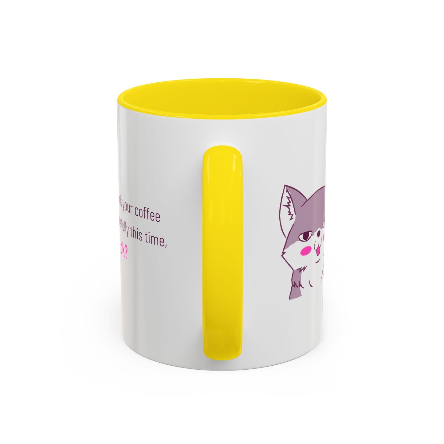 Accent Coffee Mug — Cute Shy Fox Design "Drink your coffee carefully this time, ok?"