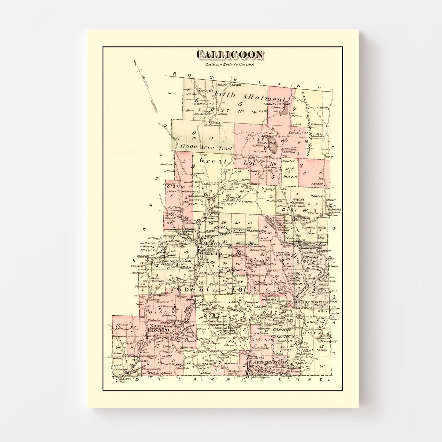 Vintage Map of Callicoon Township, Sullivan County, New York 1875