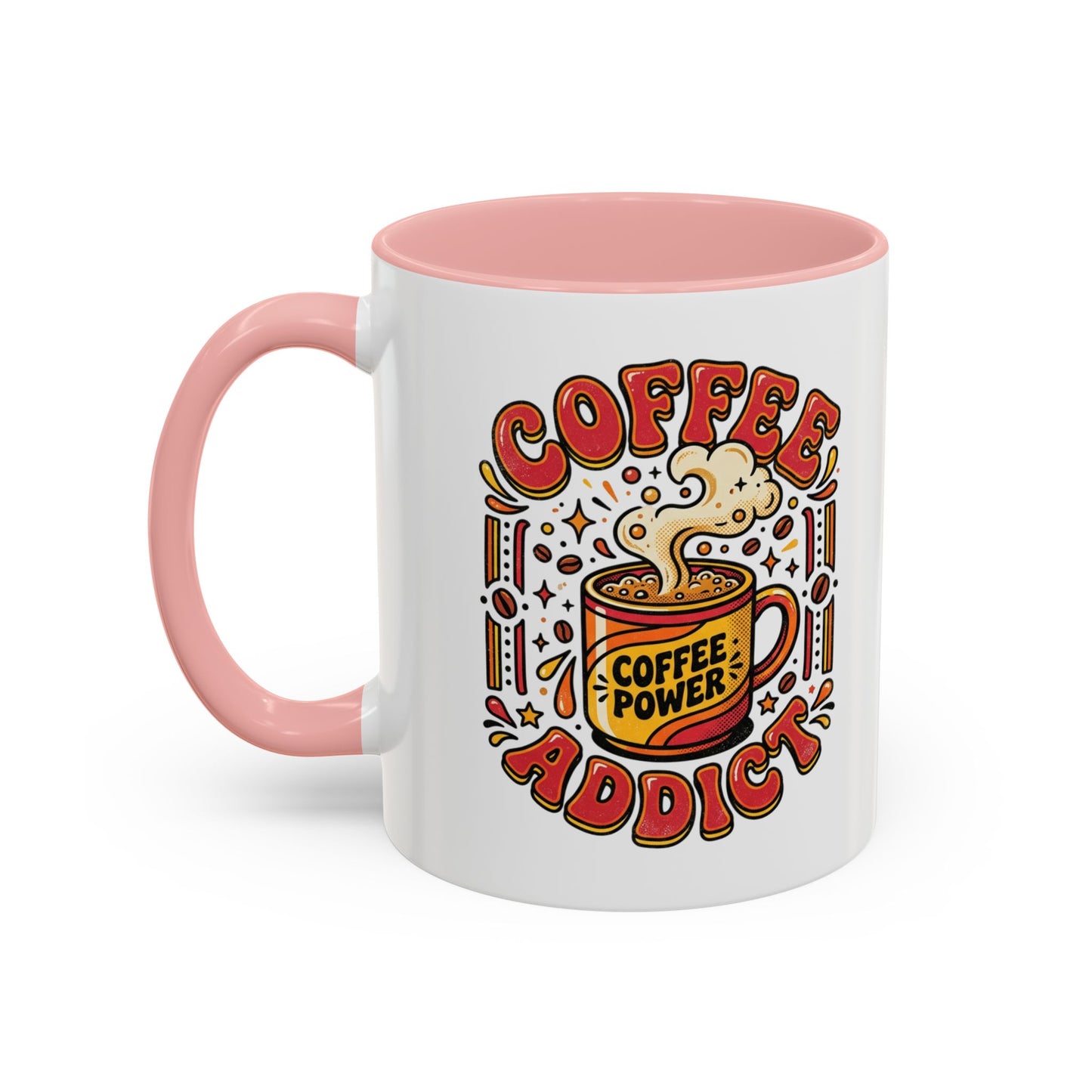 Coffee Addict Accent Mug — "Coffee Power" Retro Coffee Lover Gift (11oz/15oz)