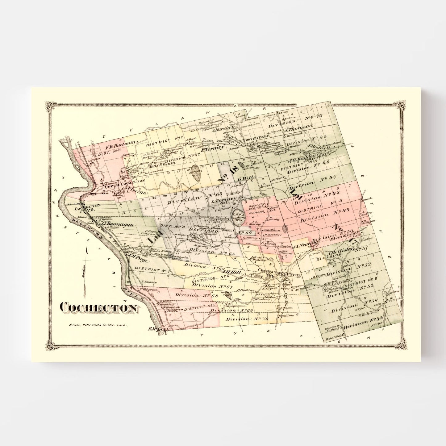Vintage Map of Cochecton Township, Sullivan County, New York 1875
