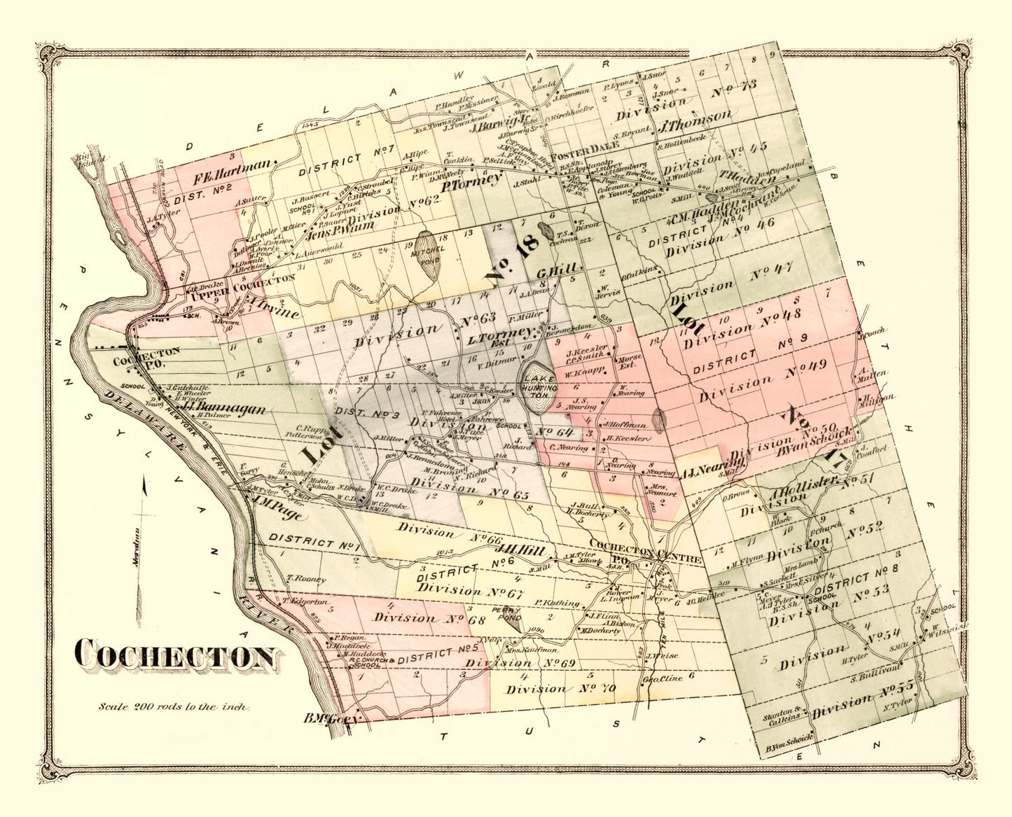 Vintage Map of Cochecton Township, Sullivan County, New York 1875