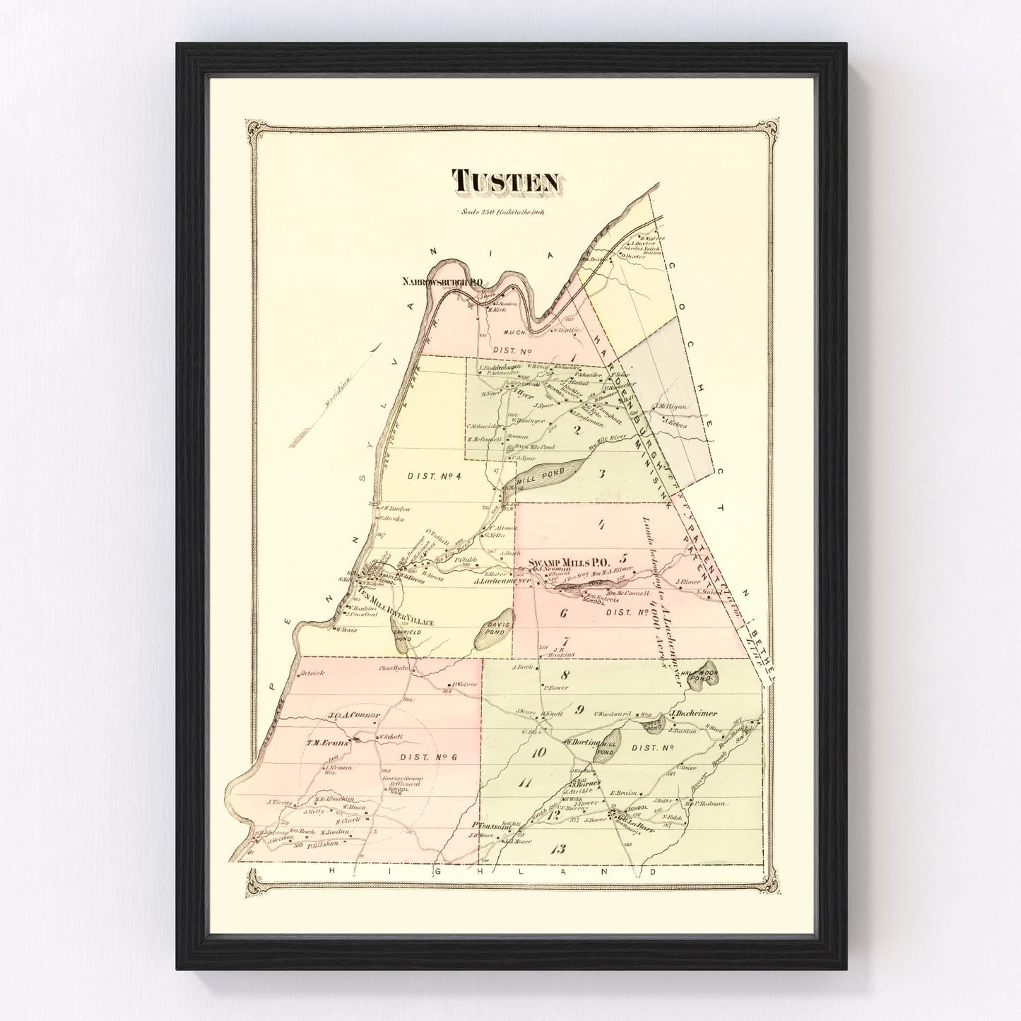Vintage Map of Tusten Township, Sullivan County, New York 1875