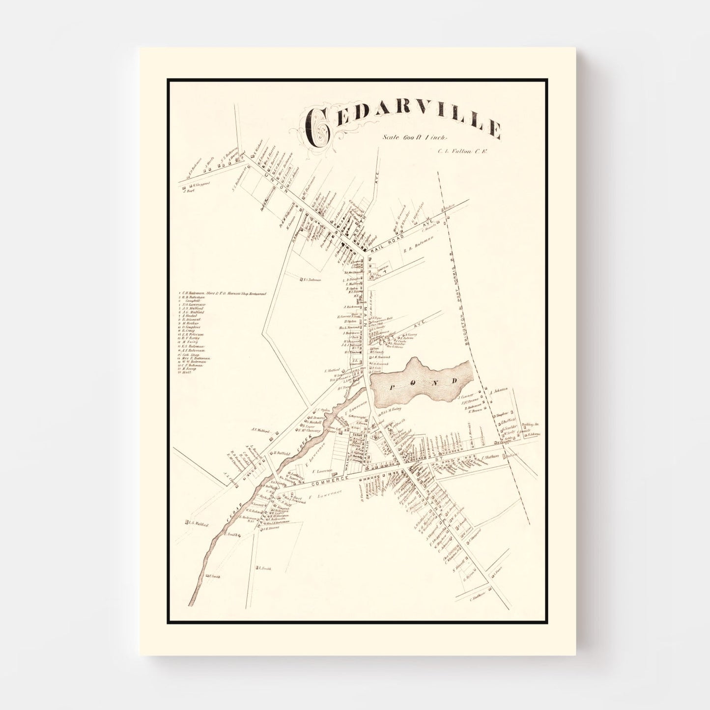 Vintage Map of Cedarville, New Jersey 1876