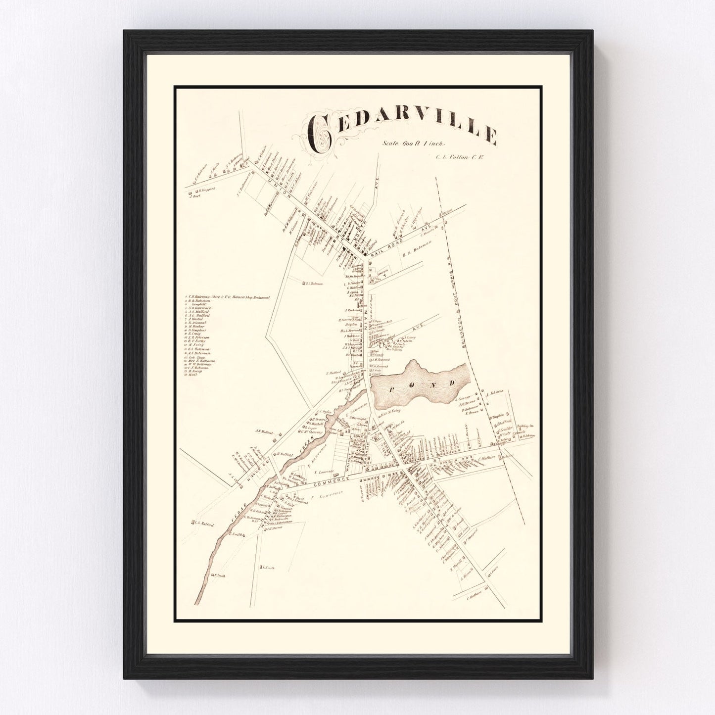 Vintage Map of Cedarville, New Jersey 1876