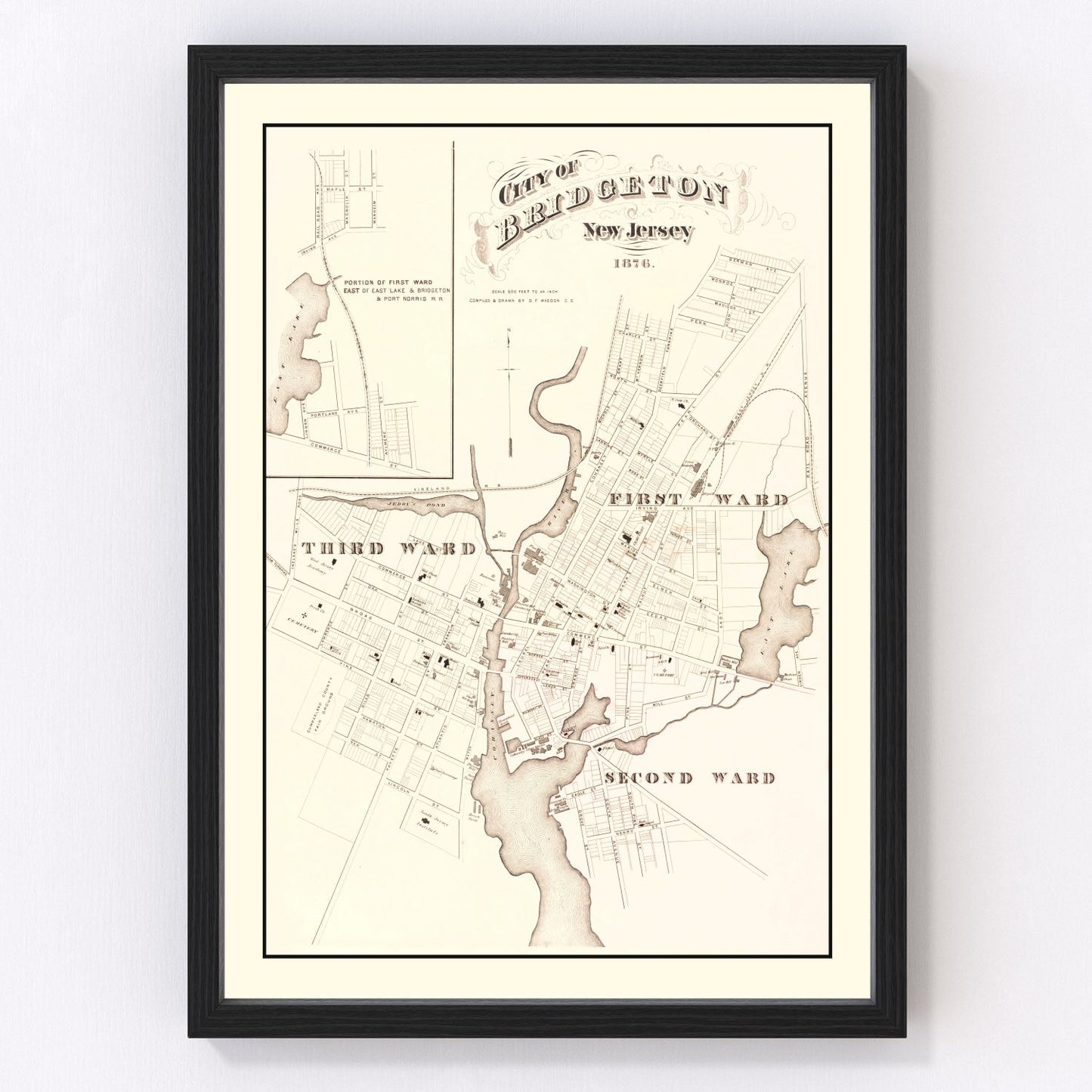 Vintage Map of Bridgeton, New Jersey 1876