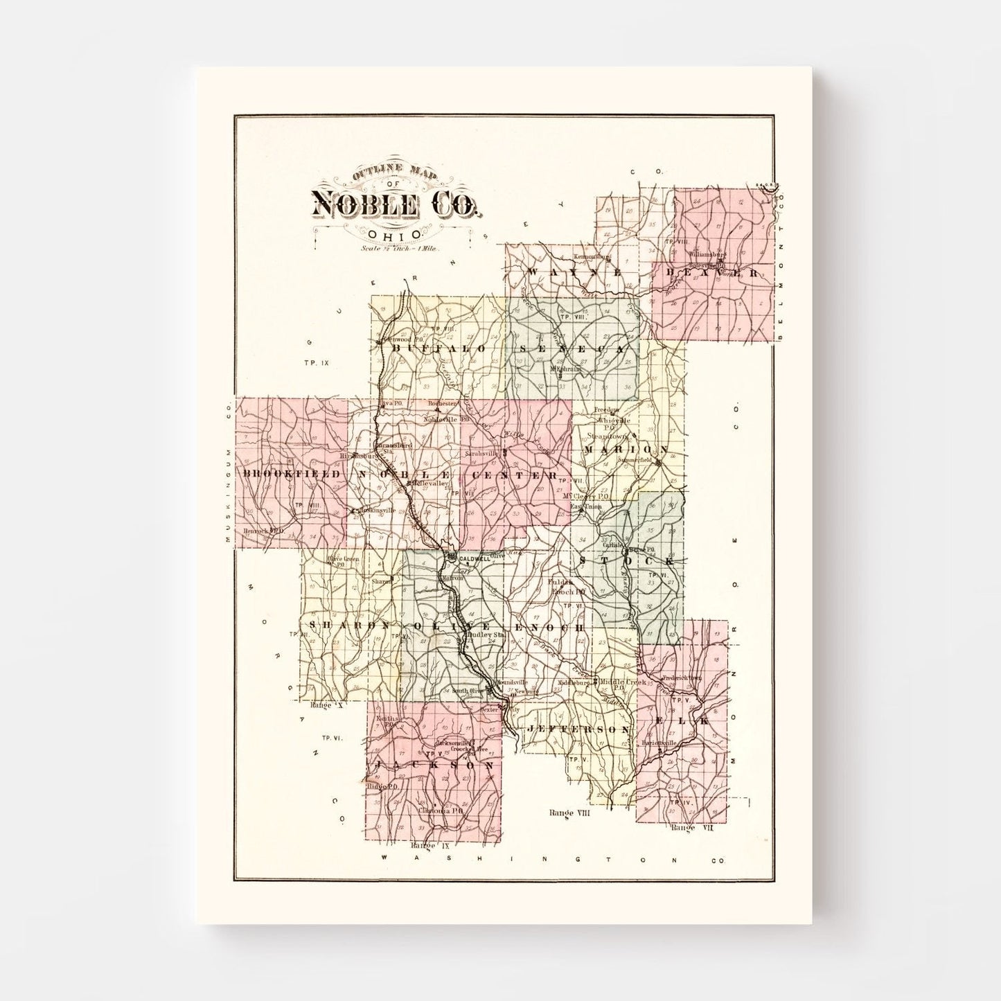 Vintage Map of Noble County, Ohio 1876