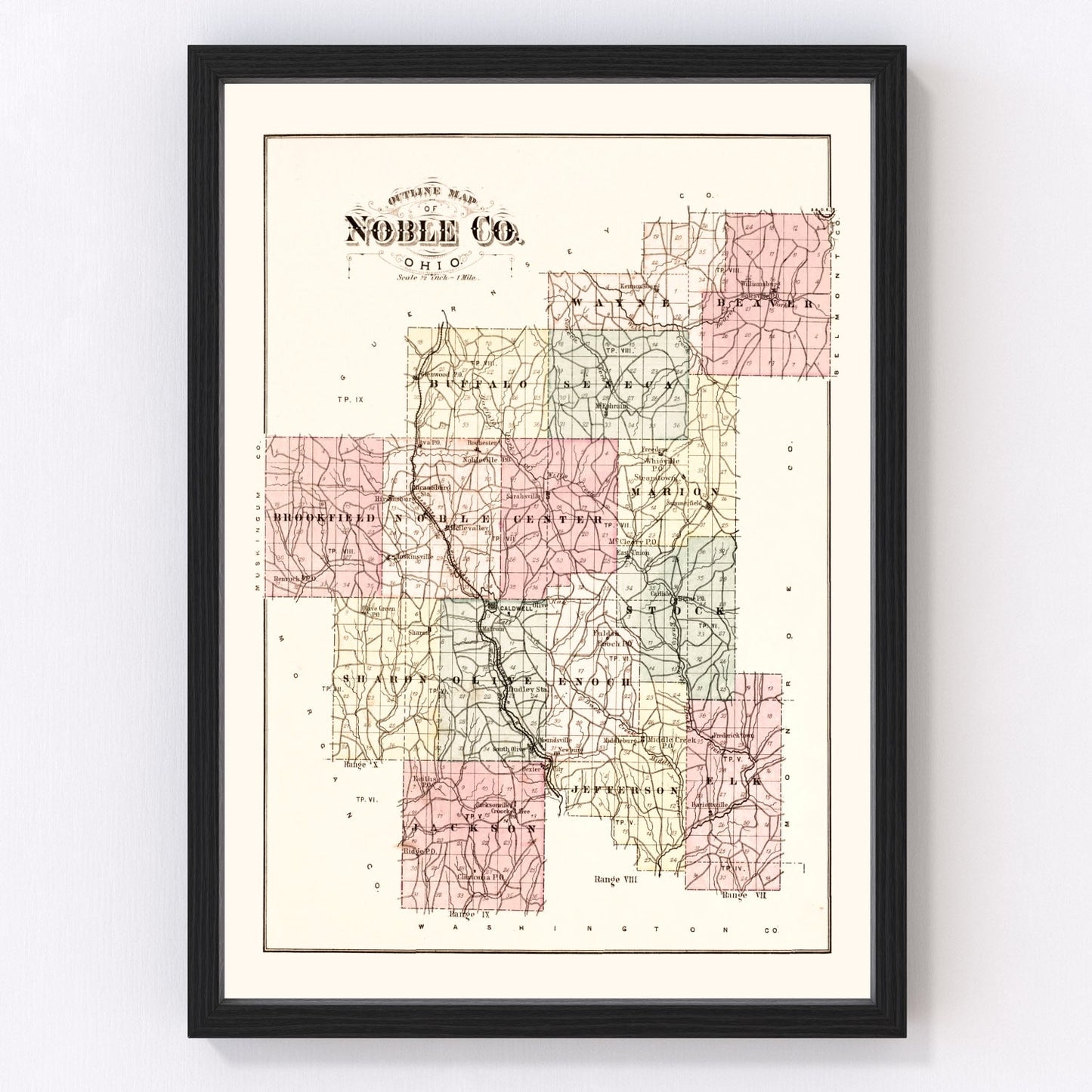 Vintage Map of Noble County, Ohio 1876