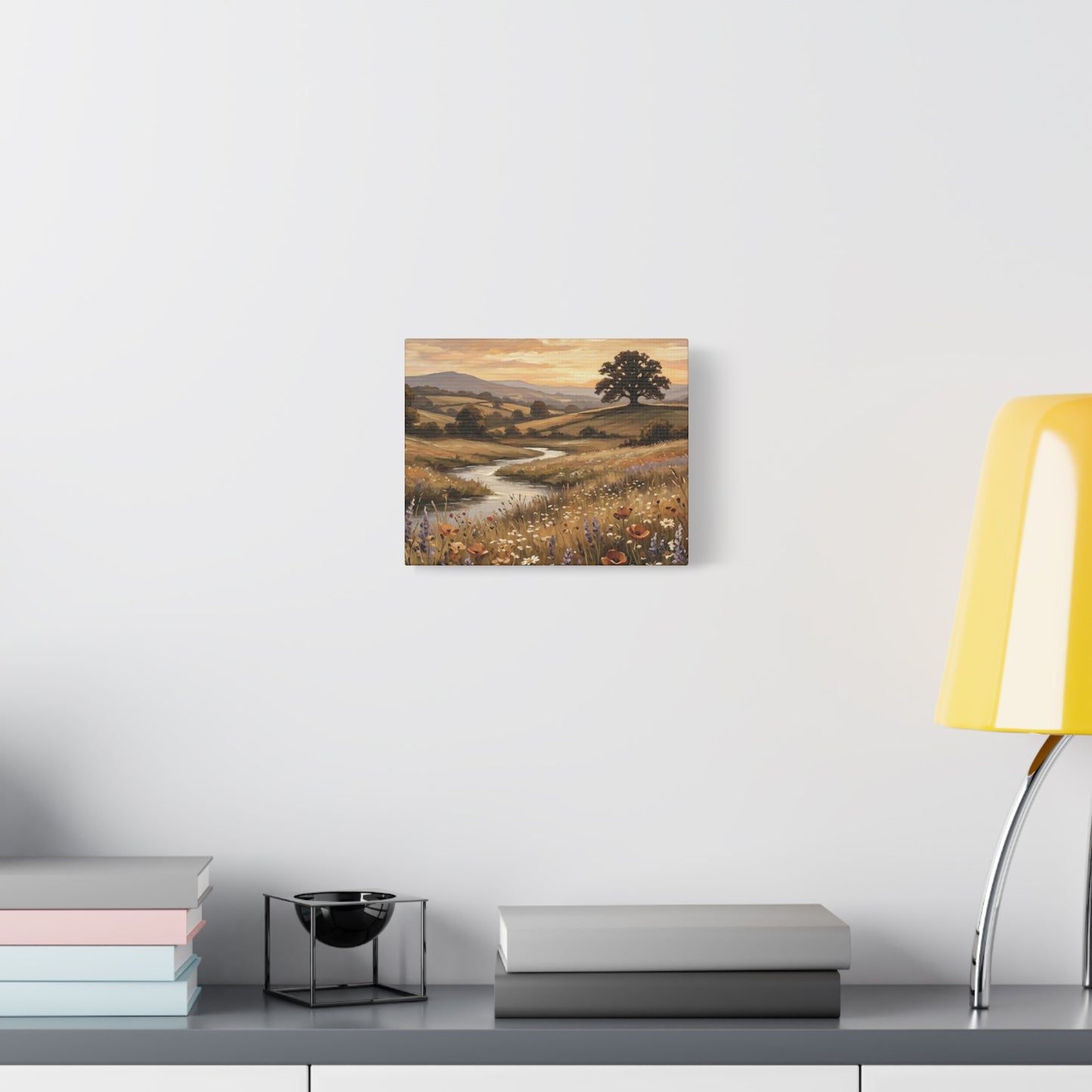 Golden Meadow River Canvas Wall Art — Stretched Matte Print