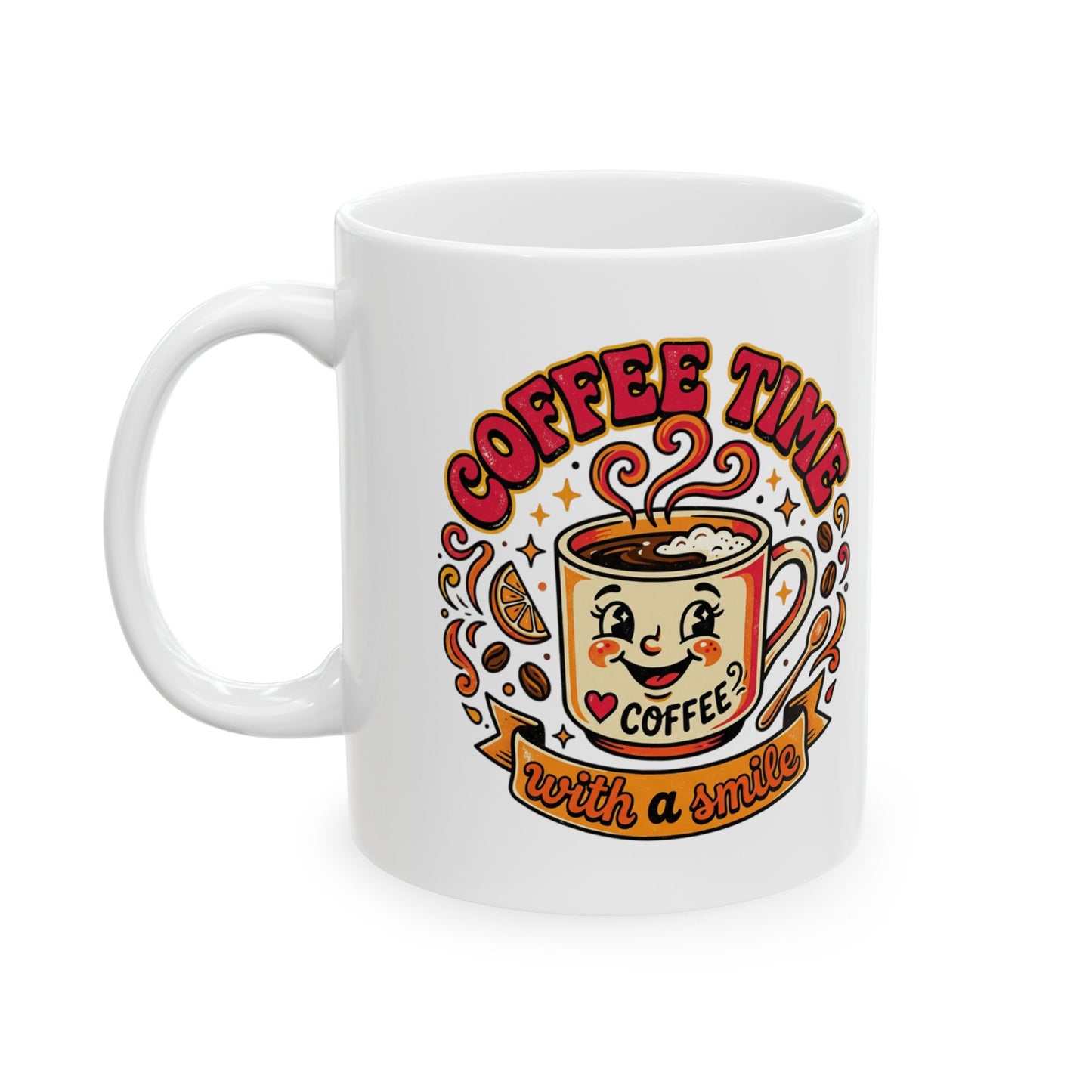 Coffee Time Ceramic Mug (11oz/15oz) – Retro Coffee Cup Design