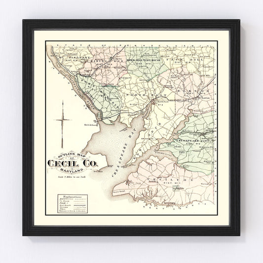 Vintage Map of Cecil County, Maryland 1877