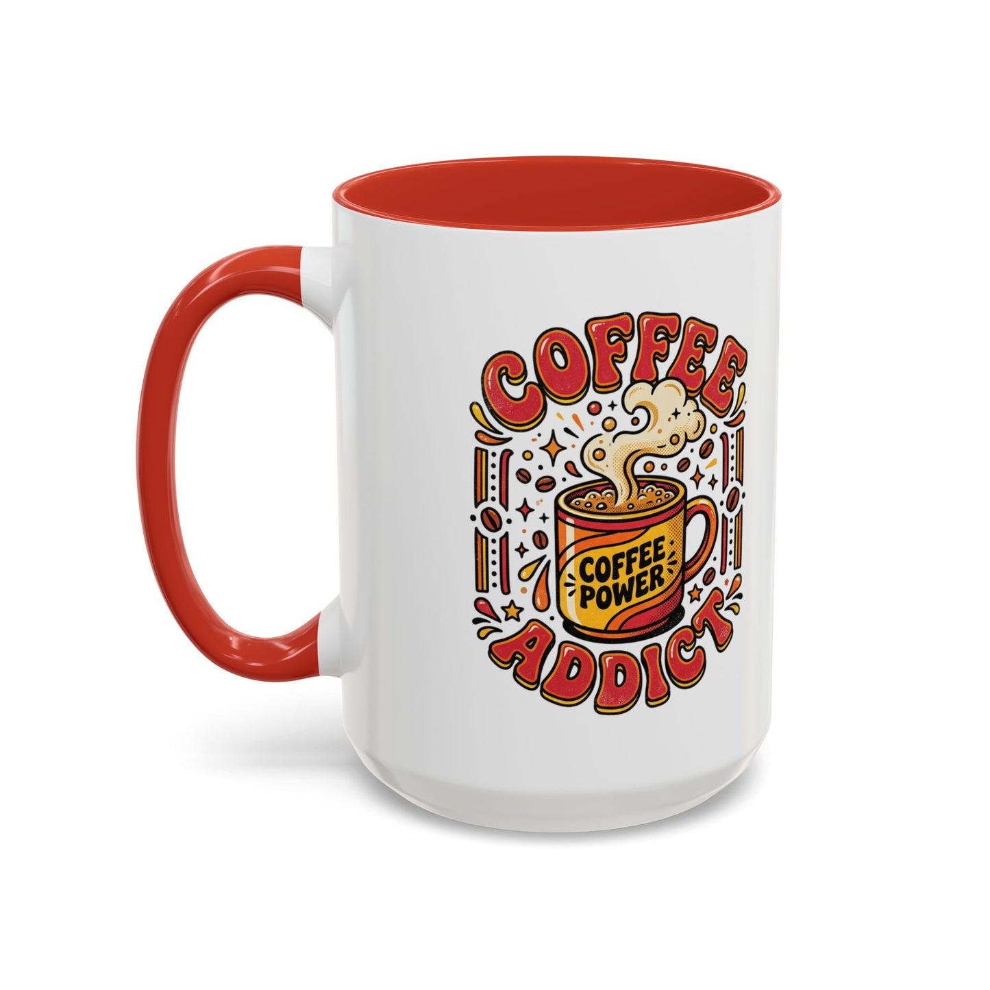 Coffee Addict Accent Mug — "Coffee Power" Retro Coffee Lover Gift (11oz/15oz)
