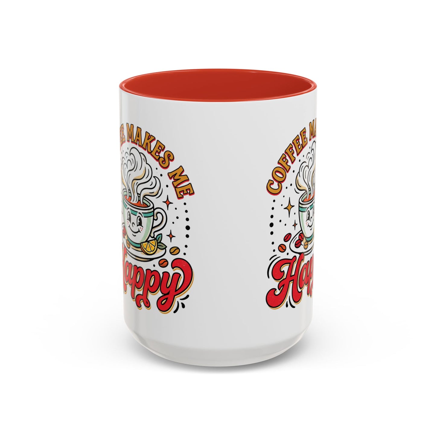 Coffee Mug — "Coffee Makes Me Happy" Cute Retro Accent Mug (11/15oz)