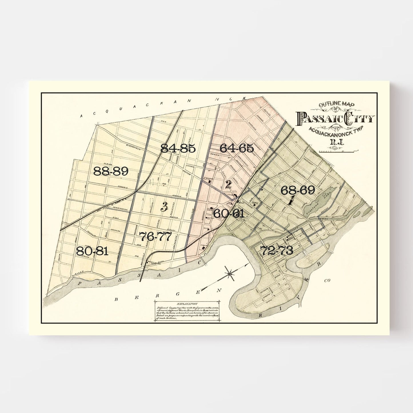 Vintage Map of Passaic, New Jersey 1877