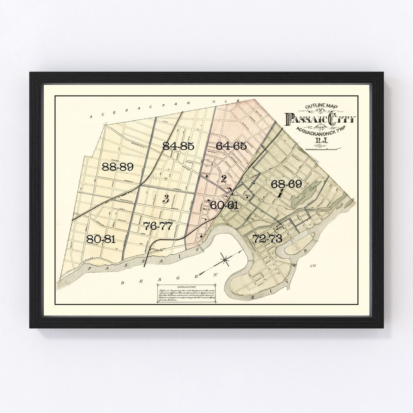 Vintage Map of Passaic, New Jersey 1877
