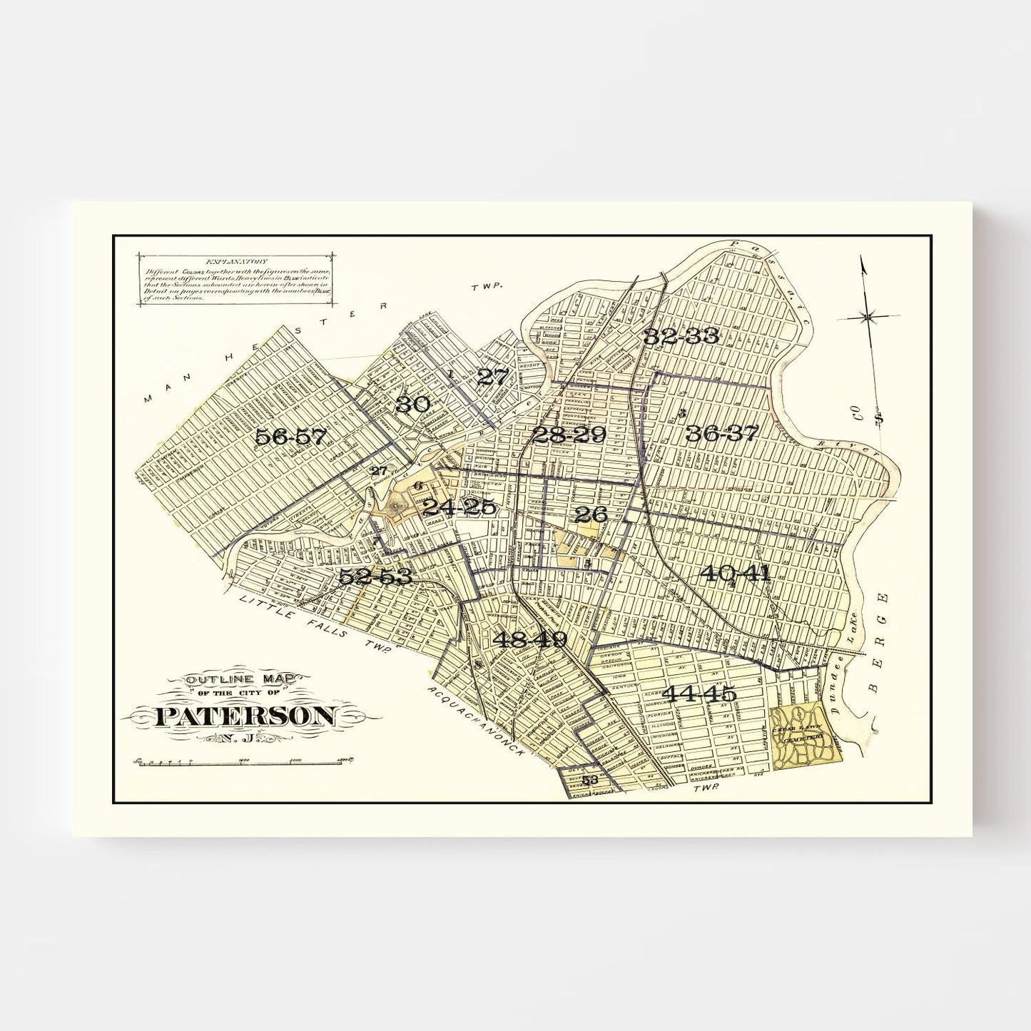 Vintage Map of Paterson, New Jersey 1877