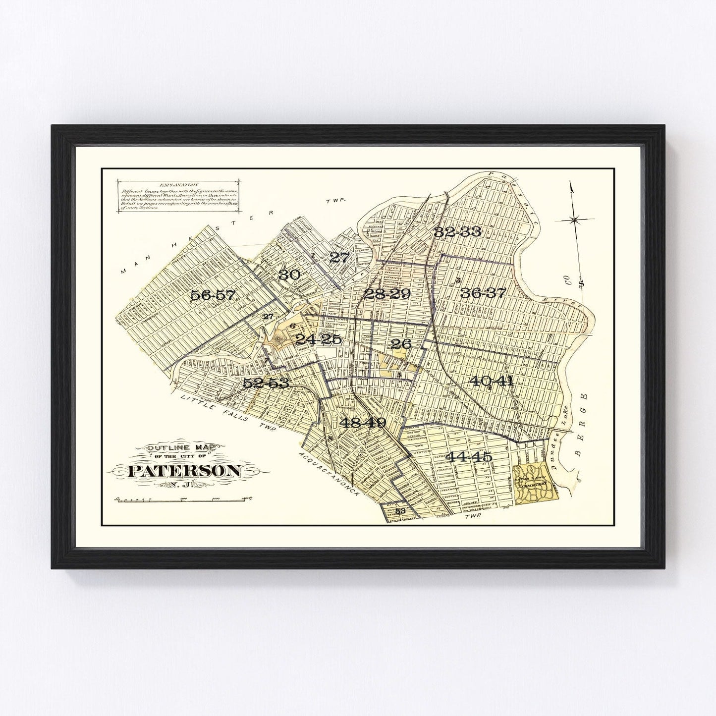 Vintage Map of Paterson, New Jersey 1877
