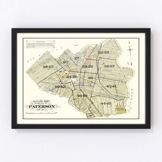 Vintage Map of Paterson, New Jersey 1877