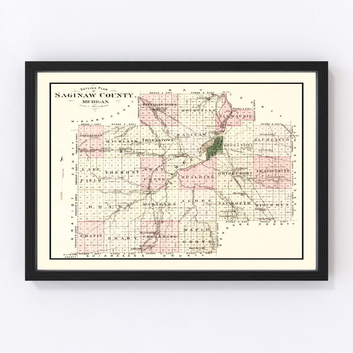 Vintage Map of Saginaw County, Michigan 1877