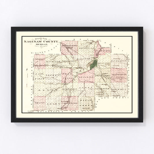 Vintage Map of Saginaw County, Michigan 1877