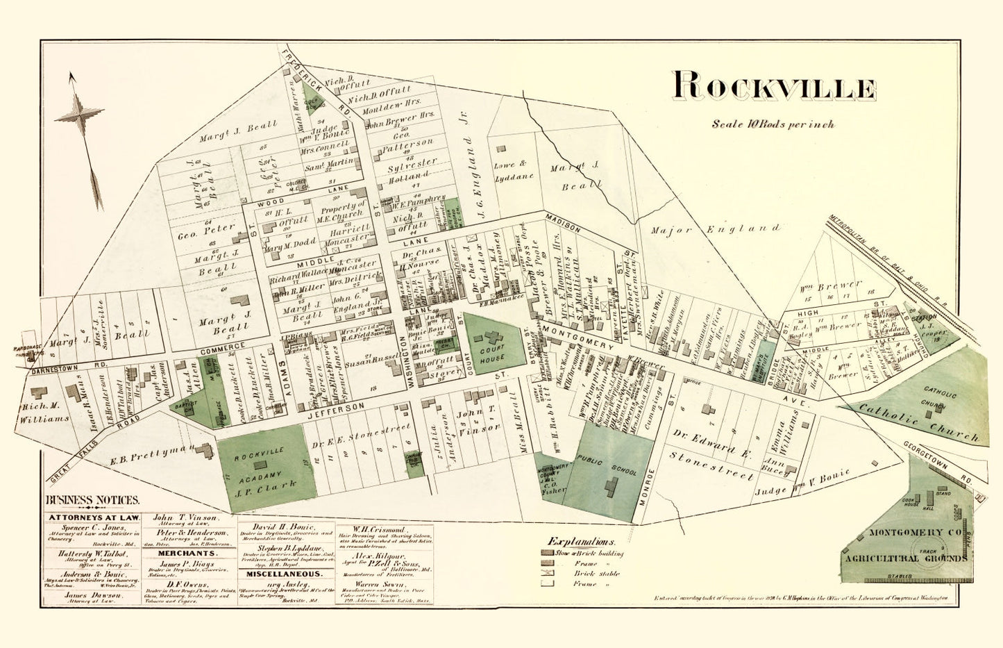 Vintage Map of Rockville, Maryland 1879