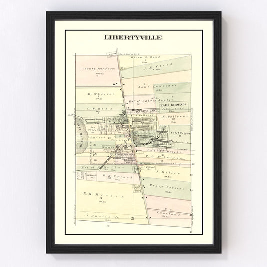 Vintage Map of Libertyville, Illinois 1885