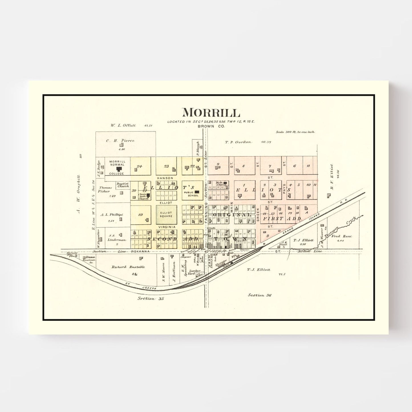 Vintage Map of Morrill, Kansas 1887