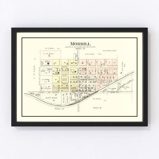 Vintage Map of Morrill, Kansas 1887