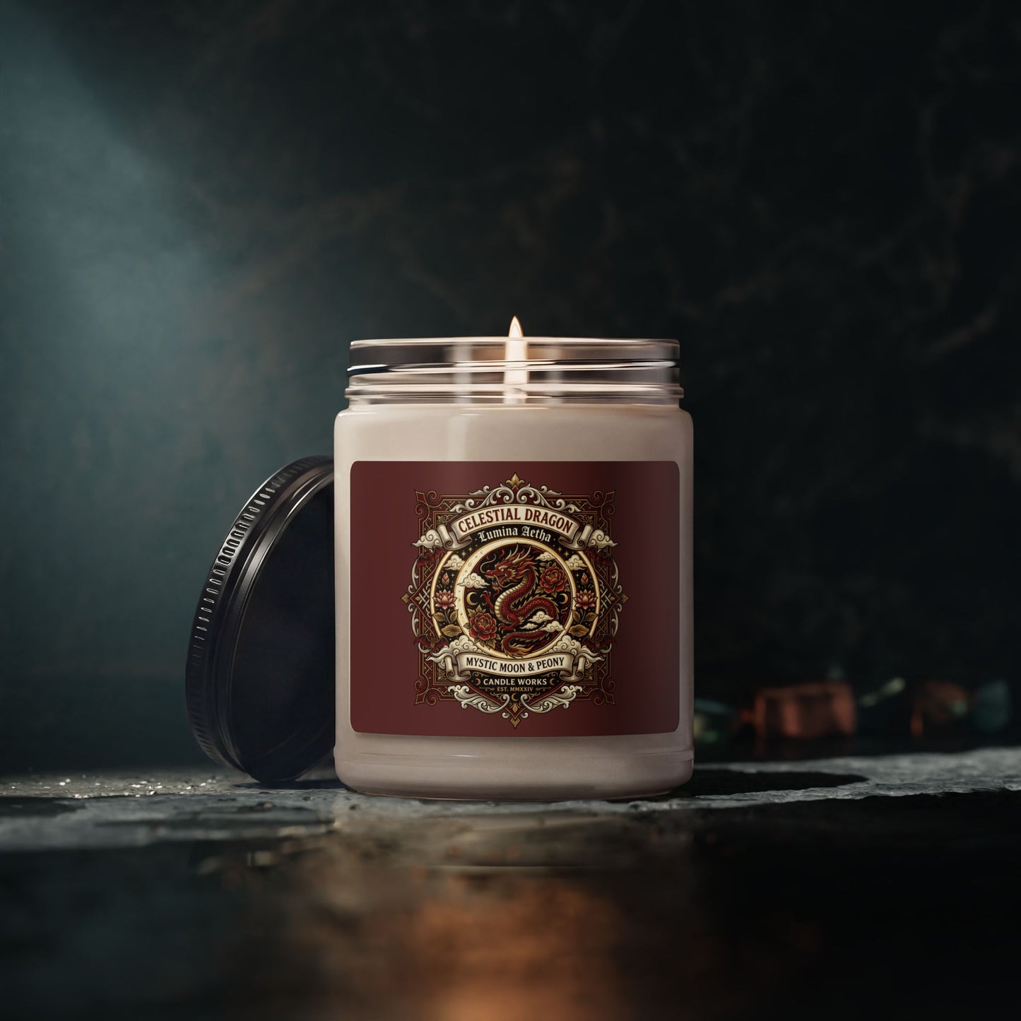 Celestial Dragon Scented Soy Candle — Mystic Amber & Frankincense, 9oz