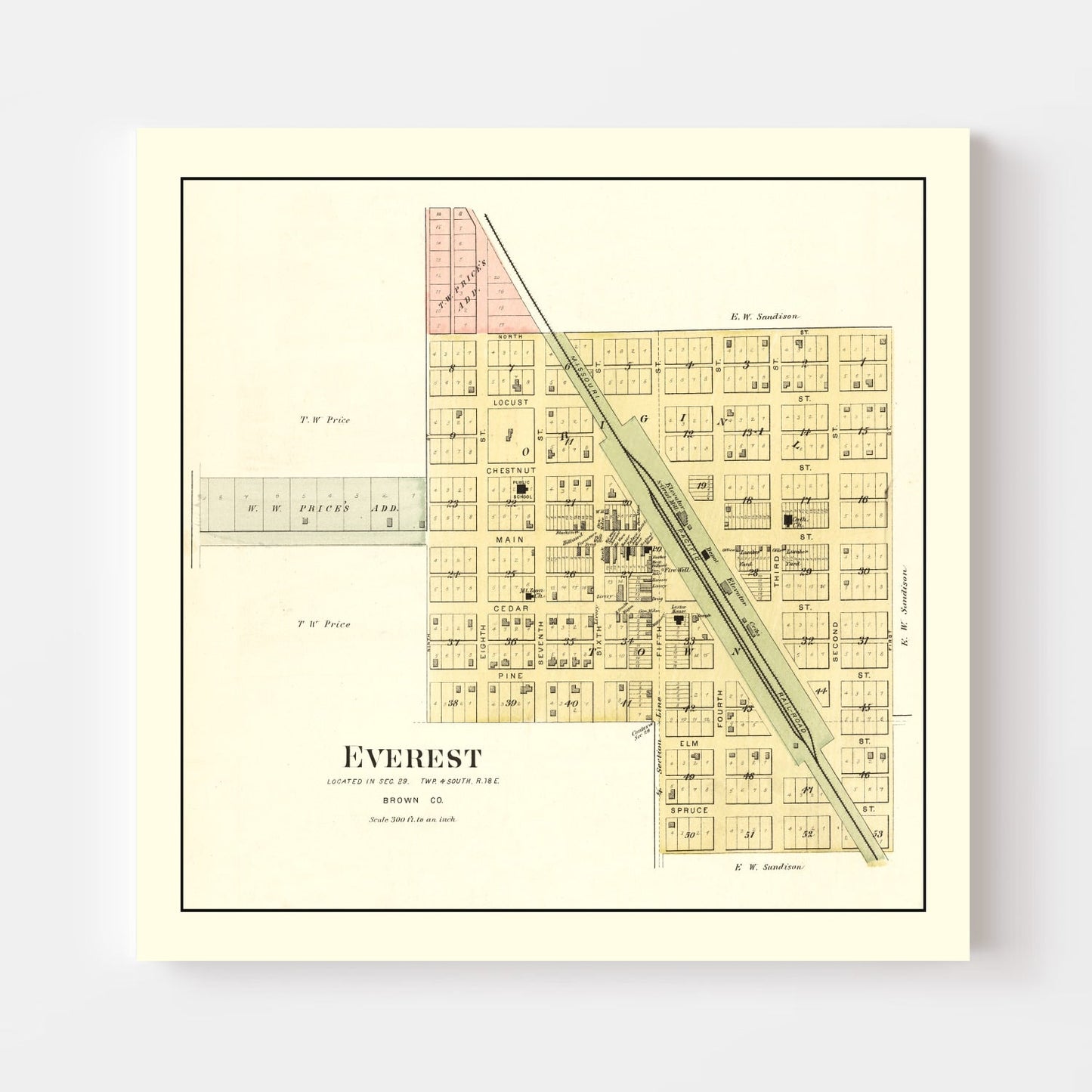 Vintage Map of Everest, Kansas 1887