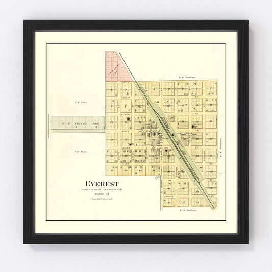 Vintage Map of Everest, Kansas 1887