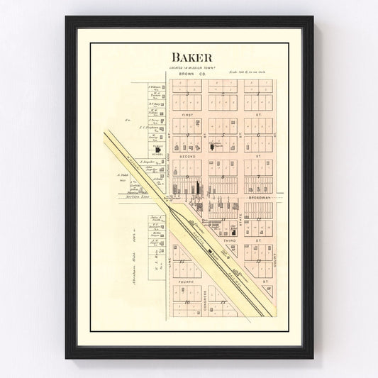 Vintage Map of Baker, Kansas 1887
