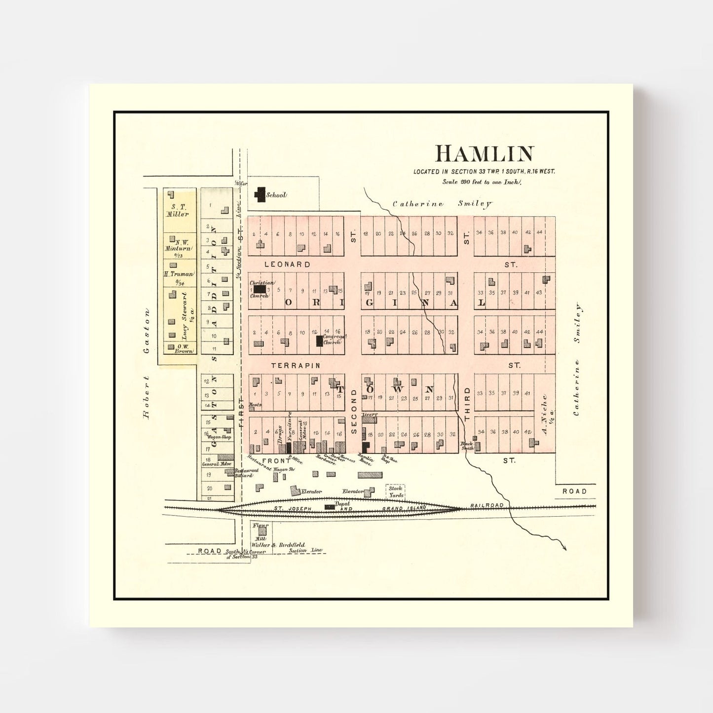 Vintage Map of Hamlin, Kansas 1887