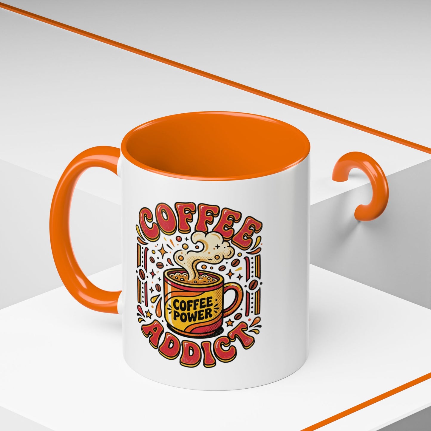 Coffee Addict Accent Mug — "Coffee Power" Retro Coffee Lover Gift (11oz/15oz)
