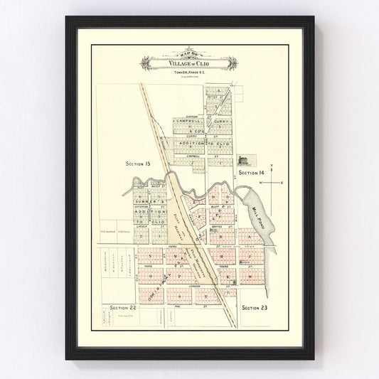 Vintage Map of Clio, Michigan 1889